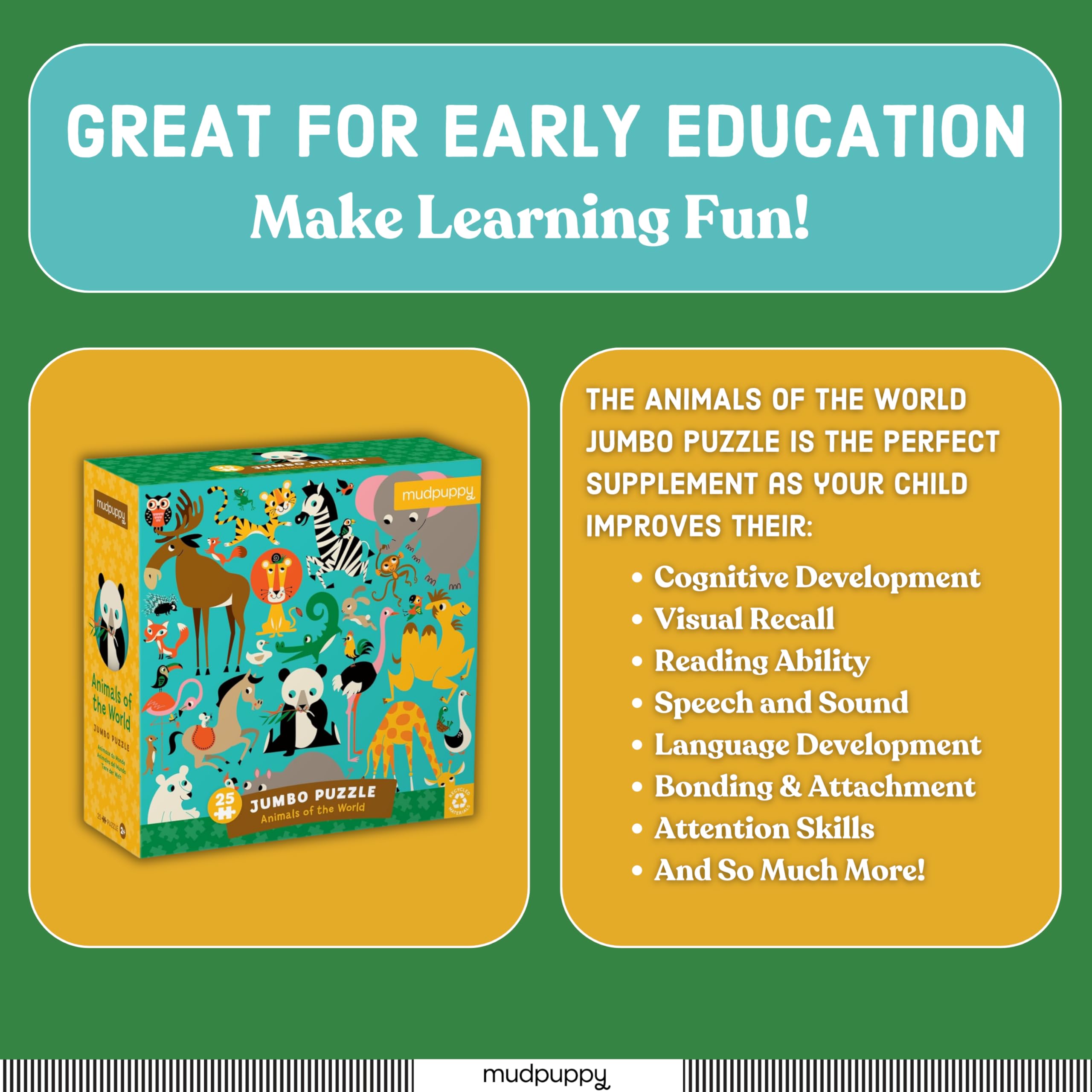 Mudpuppy Animals Of The World - Jumbo 25 Piece Jigsaw Floor Puzzle Featuring Lions, Elephants, and More! - Image 5