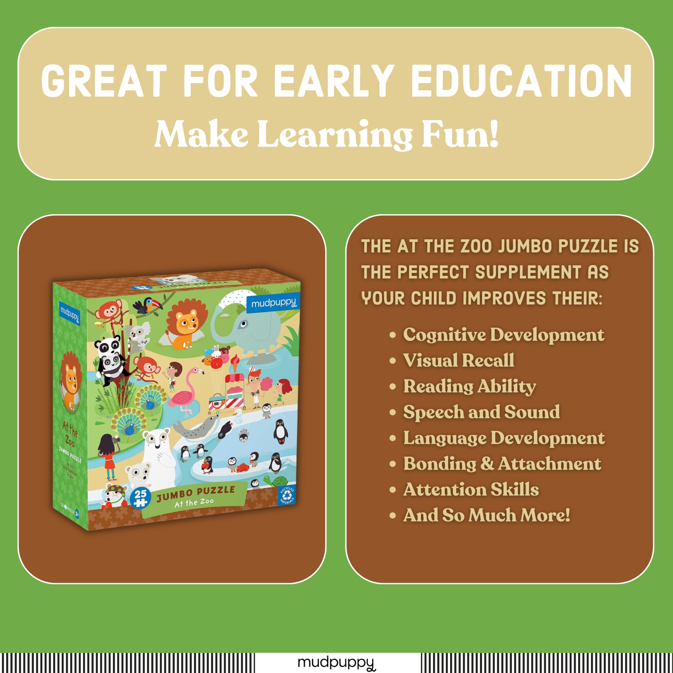 Mudpuppy At The Zoo - Jumbo 25 Piece Jigsaw Floor Puzzle Featuring Lions, Elephants, and More! - Image 4