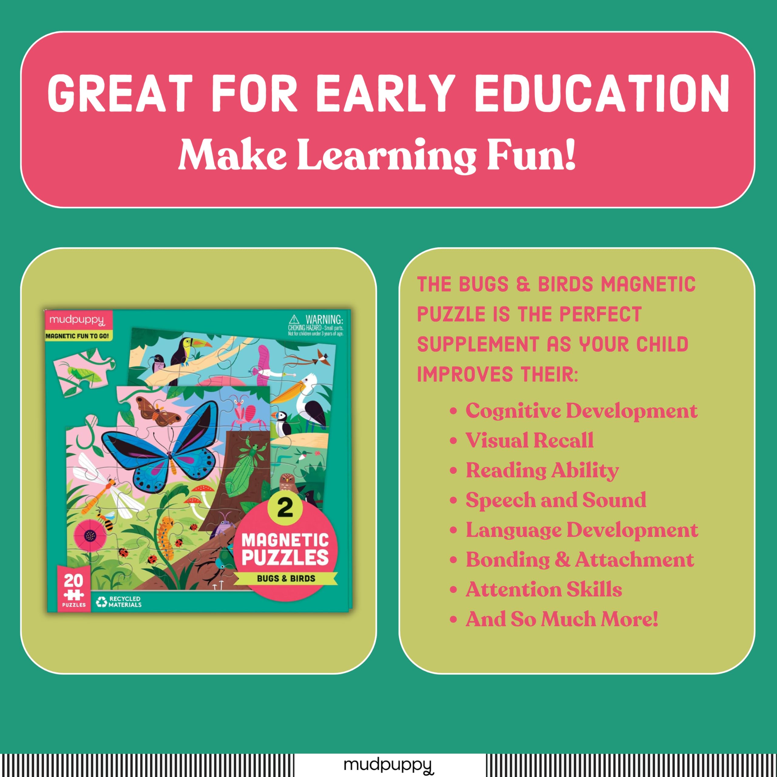 Mudpuppy Bugs & Birds - Tri Fold Magnetic Puzzles Featuring Two 20 Piece Bugs and Birds Themed Artwork - Image 5