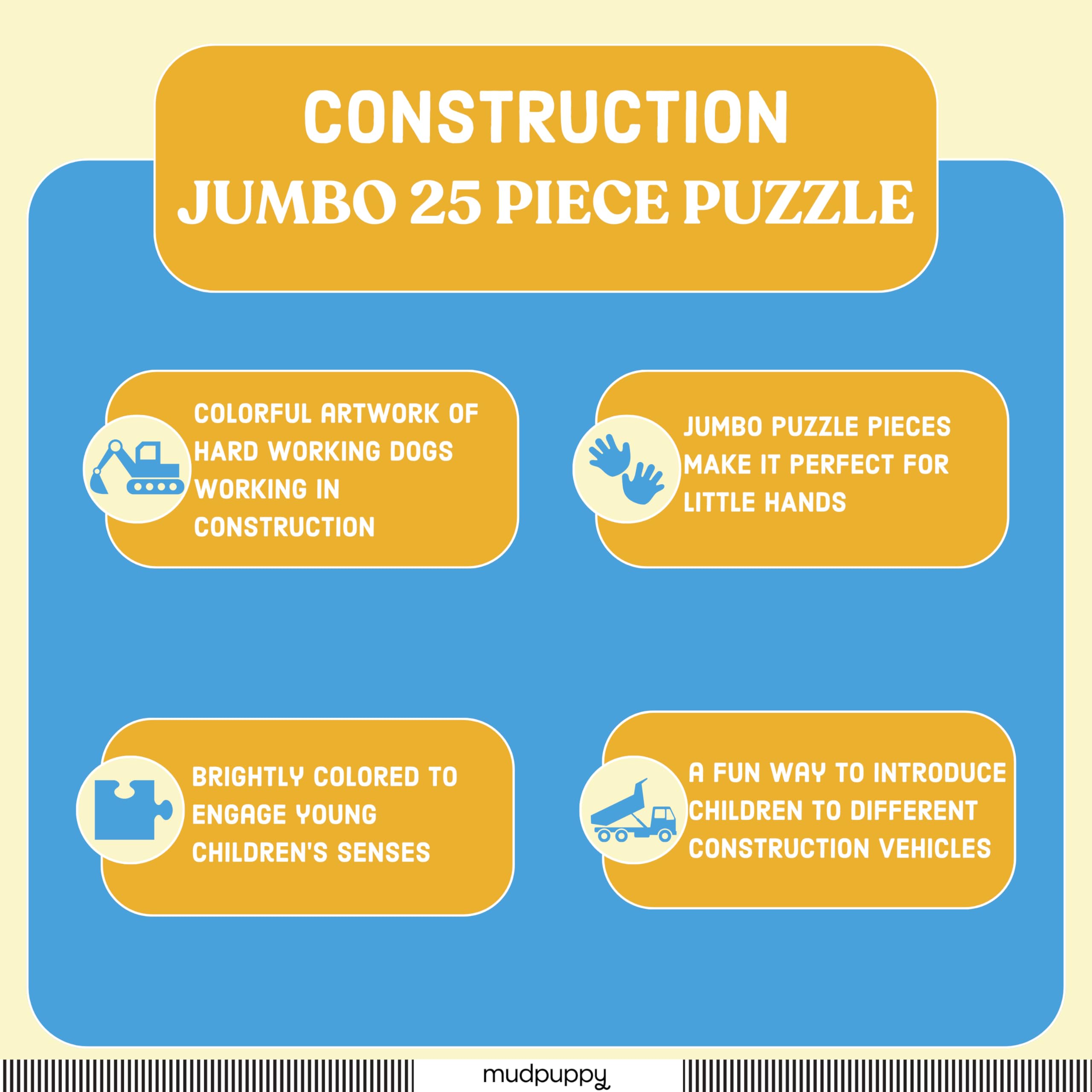 Mudpuppy Construction - Jumbo 25 Piece Jigsaw Floor Puzzle Featuring Excavators, Cranes, and More! - Image 4