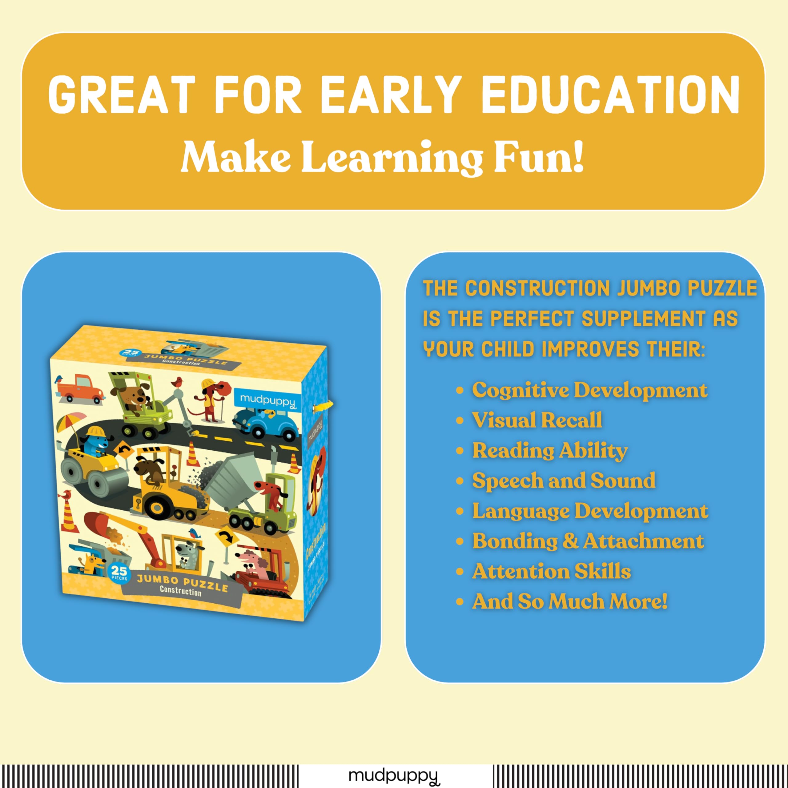 Mudpuppy Construction - Jumbo 25 Piece Jigsaw Floor Puzzle Featuring Excavators, Cranes, and More! - Image 5