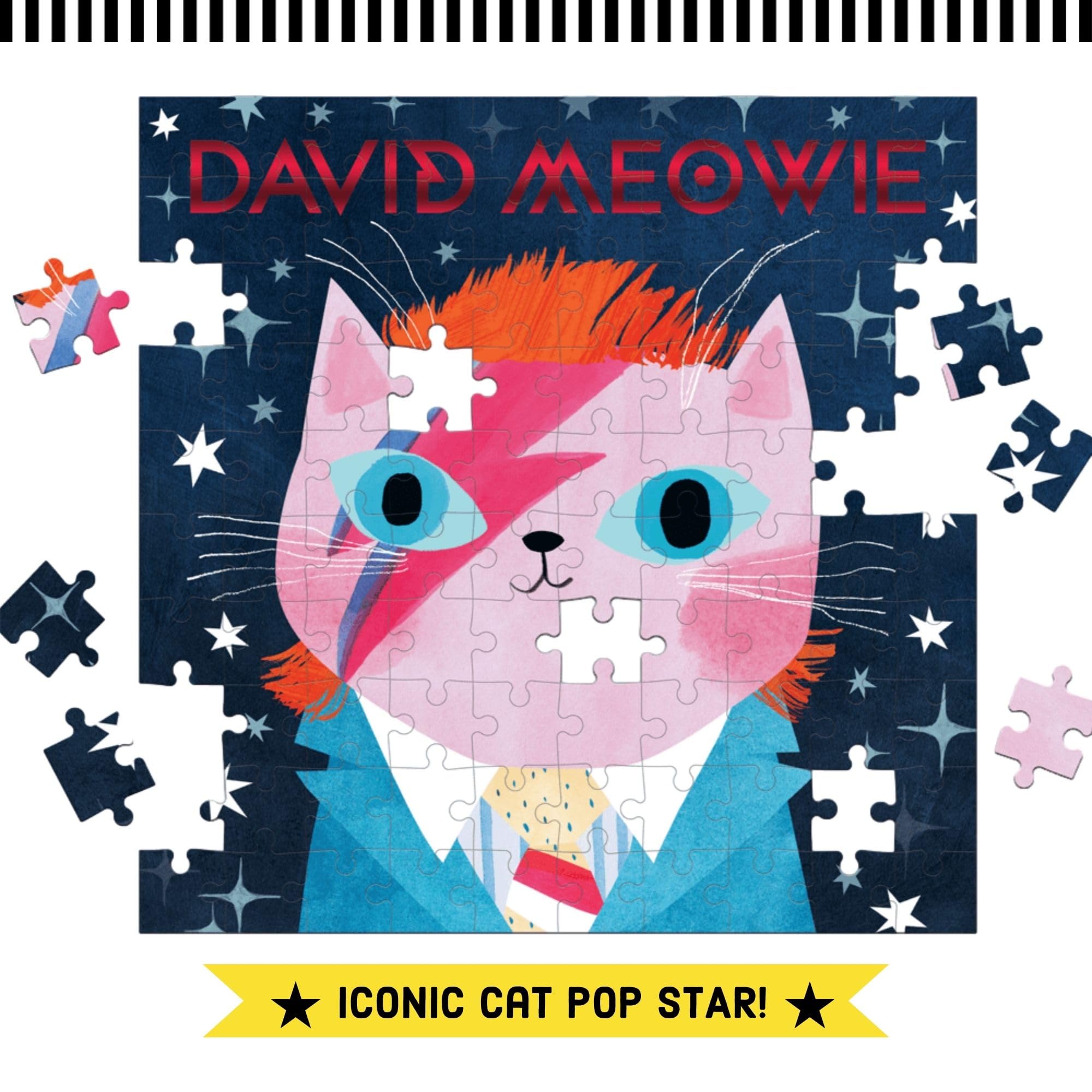 Mudpuppy David Meowie Music Cats 100 Piece Puzzle - Introduce a Music Legend with This Jigsaw Puzzle for Kids, Foil Embellishments, 14" x 14", Ages 6+ - Image 3