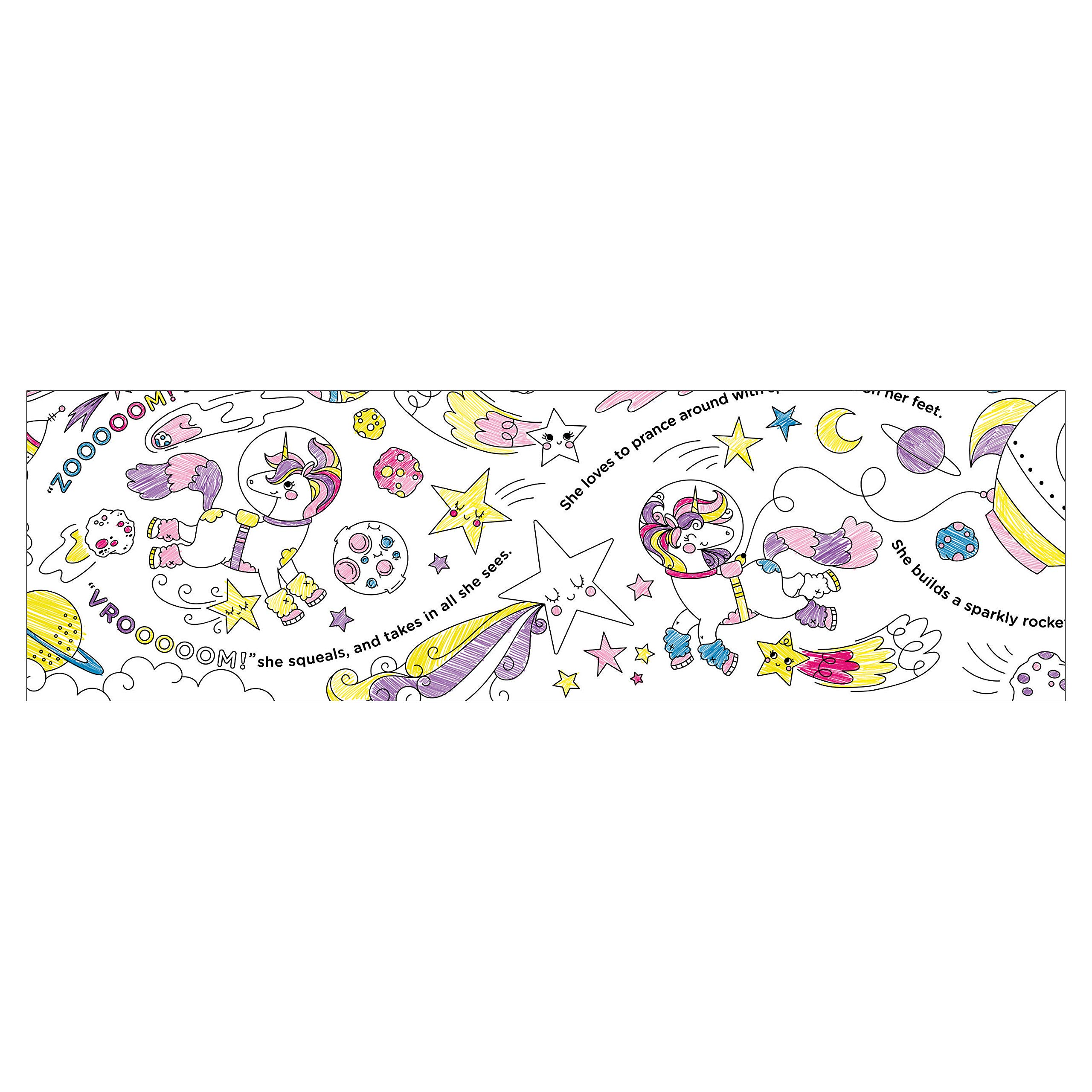 Mudpuppy Luna Unicorn Blasts Off! Story Roll – Continuous Story and Unicorn Coloring Paper Roll Measuring 8 Feet – 5 Colored Pencils Included – A Read & Color Adventure for Kids 4+, Multicolor - Image 3