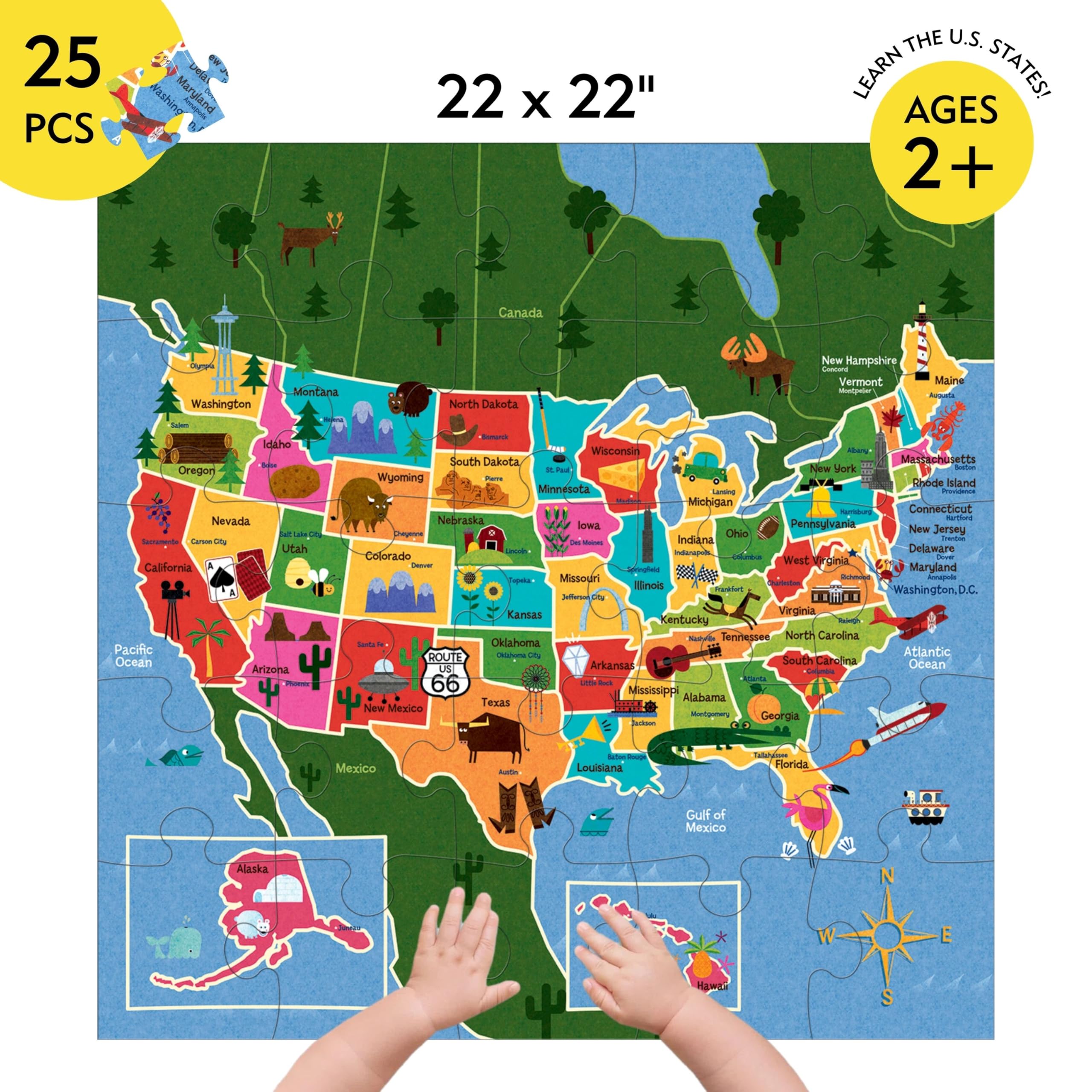 Mudpuppy Map Of USA - Jumbo 25 Piece Jigsaw Floor Puzzle Featuring States, Capitals, and More! - Image 3
