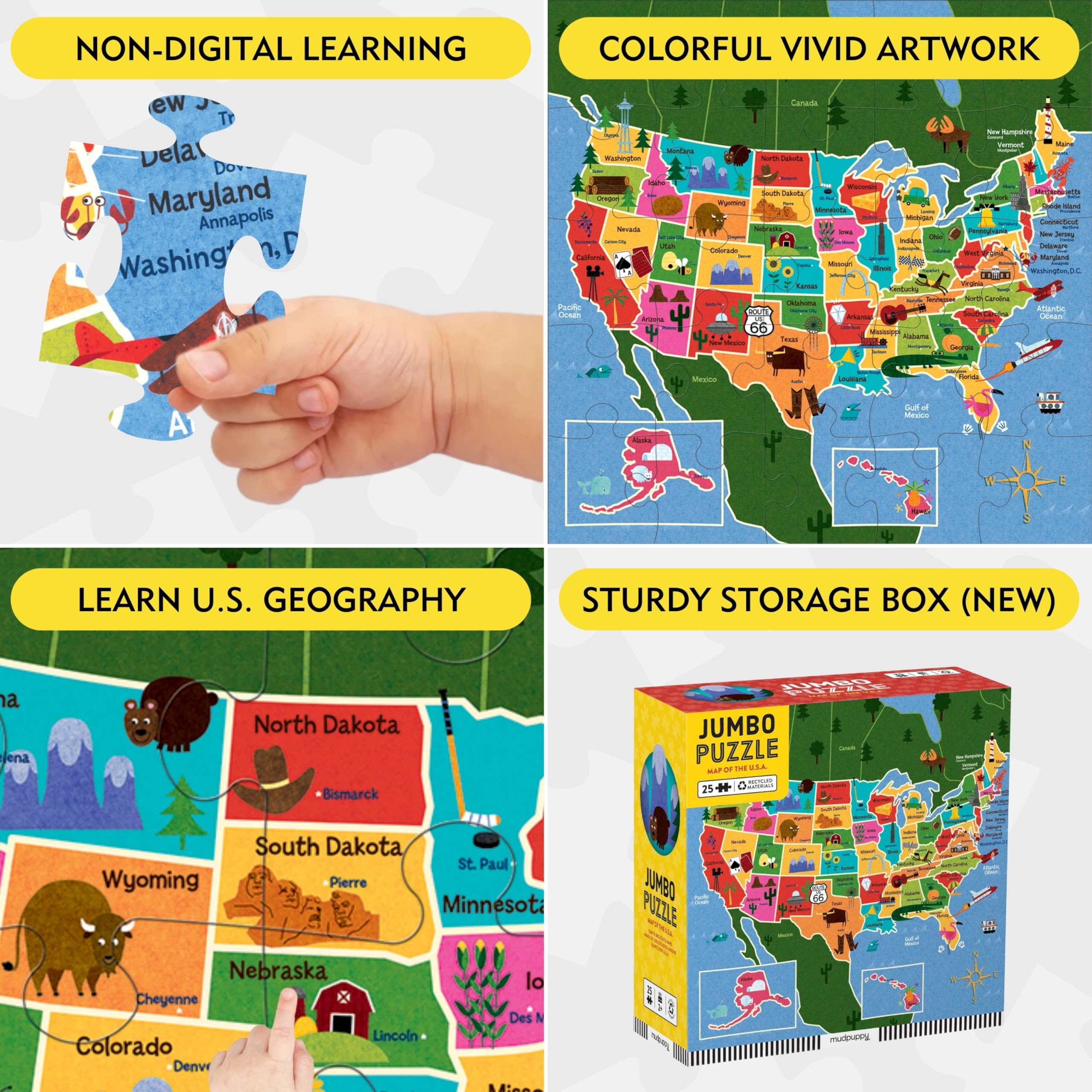 Mudpuppy Map Of USA - Jumbo 25 Piece Jigsaw Floor Puzzle Featuring States, Capitals, and More! - Image 4