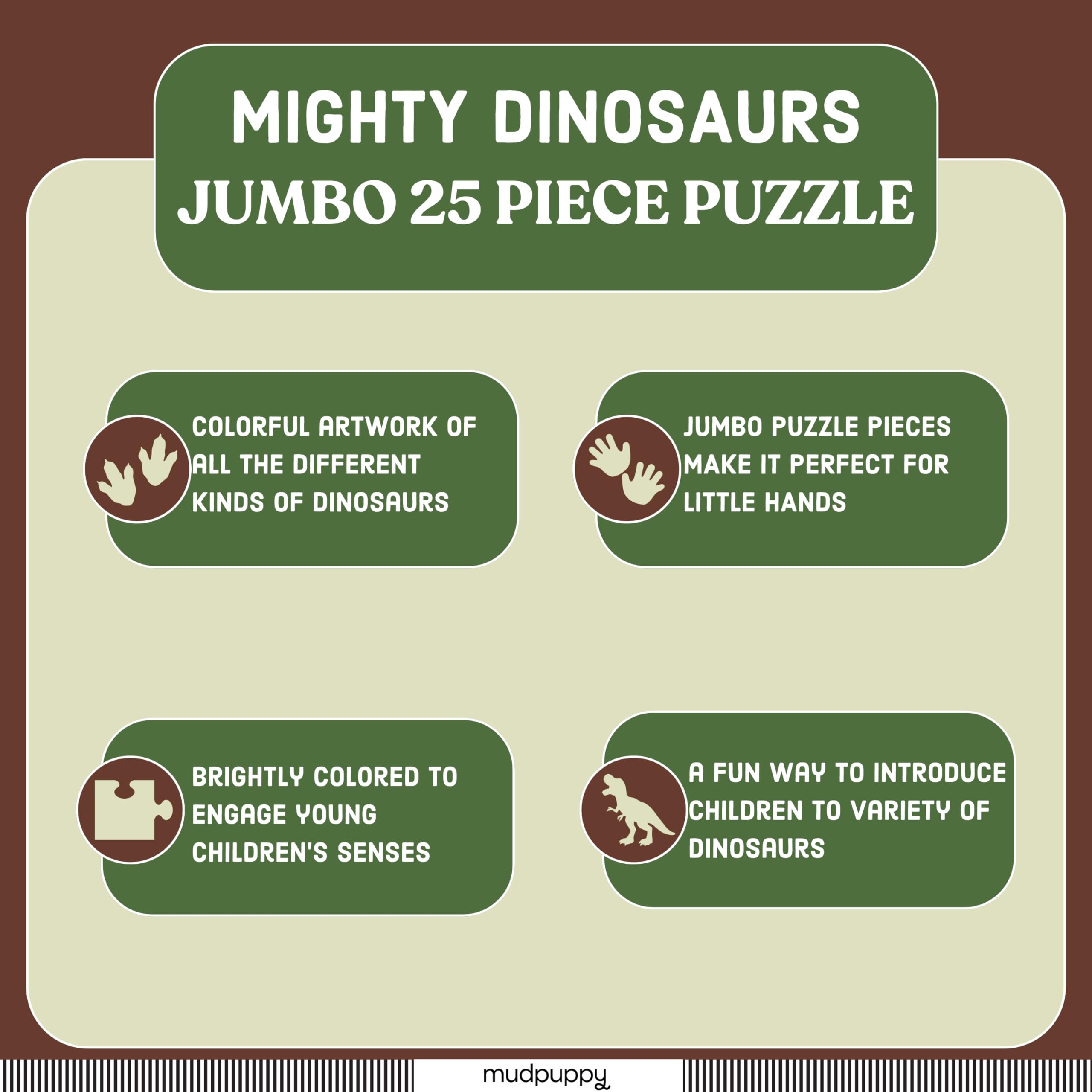 Mudpuppy Mighty Dinosaurs - Jumbo 25 Piece Jigsaw Floor Puzzle Featuring T-Rex, Triceratops, and More! - Image 3