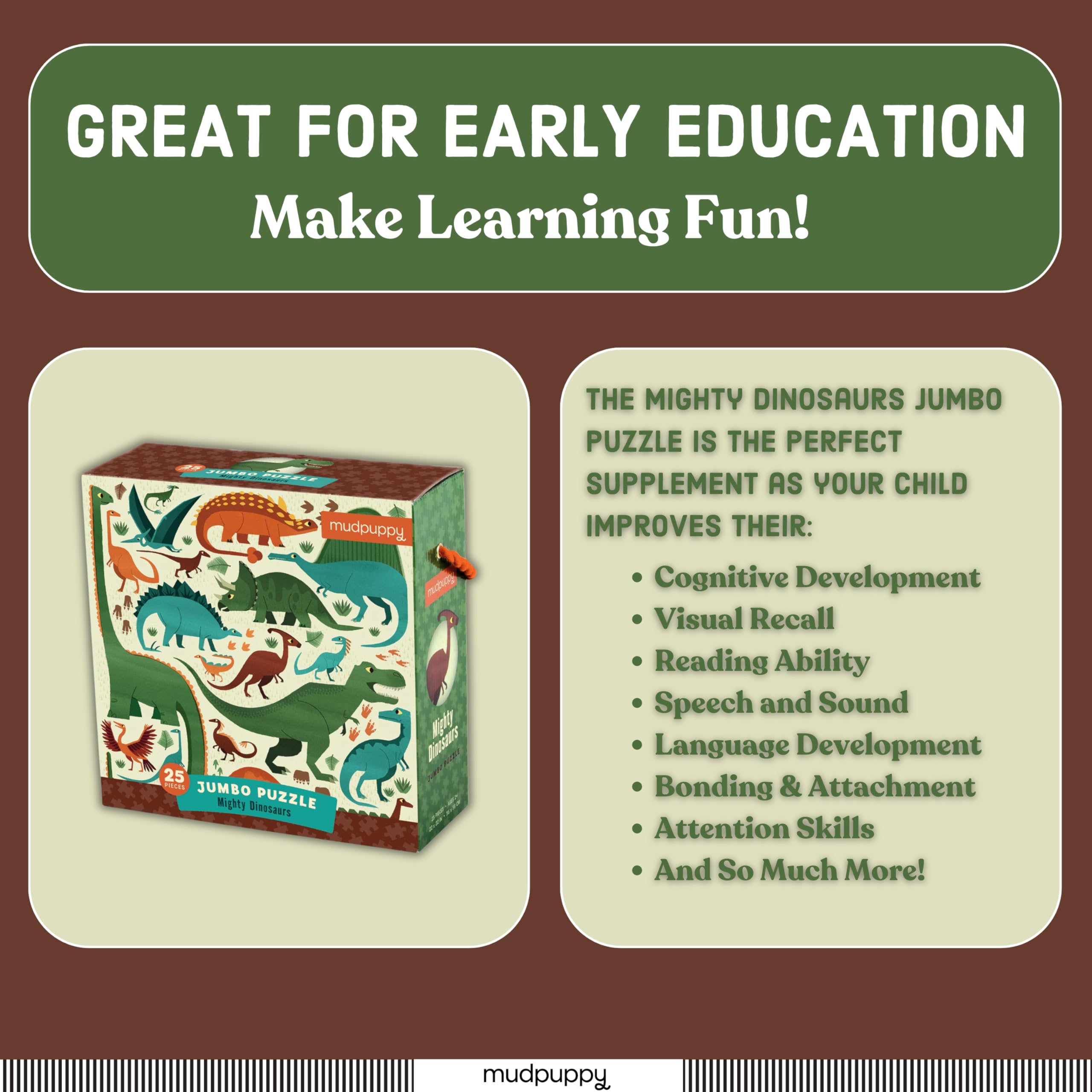 Mudpuppy Mighty Dinosaurs - Jumbo 25 Piece Jigsaw Floor Puzzle Featuring T-Rex, Triceratops, and More! - Image 4