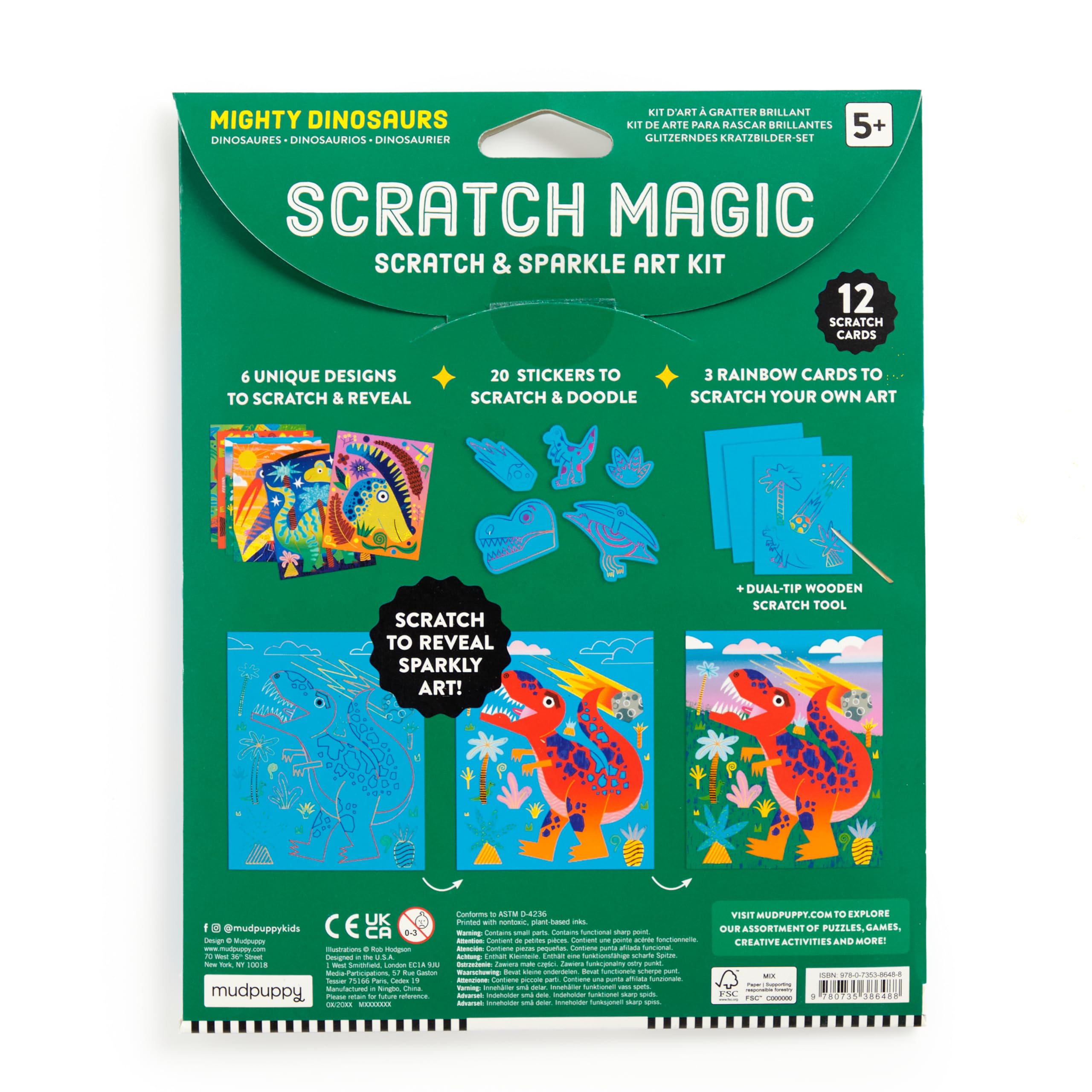 Mudpuppy Mighty Dinosaurs - Scratch & Sparkle Art Activity Kit Featuring Fun Illustrations of Dinosaurs for Children Ages 5 and Up - Image 3