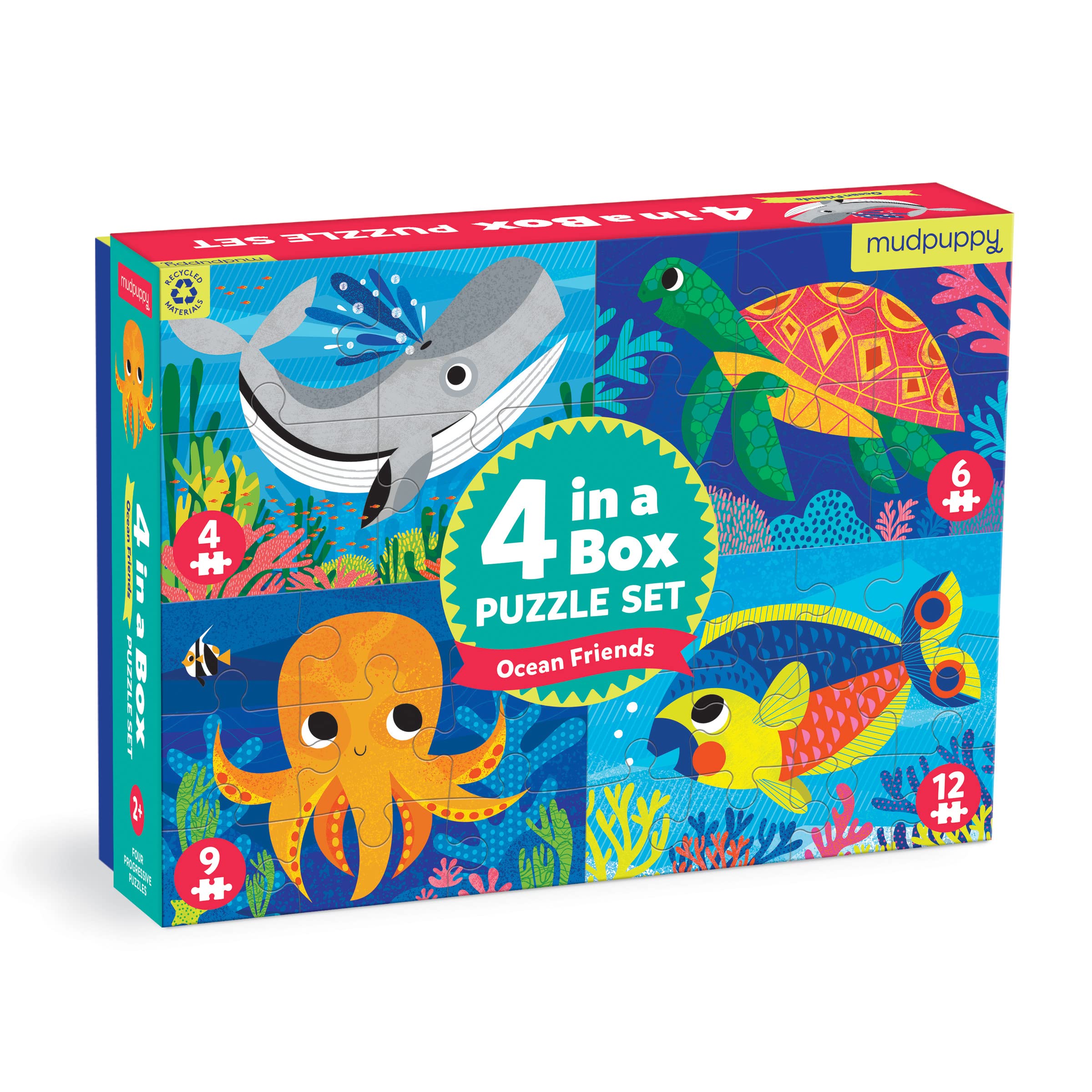 Mudpuppy Ocean Friends 4-in-a-Box Puzzle Set – Includes 4 Fun Jigsaw Puzzles for Kids with 4-12 Pieces – Features Colorful Ocean Illustrations for Ages 2-5 - Image 4