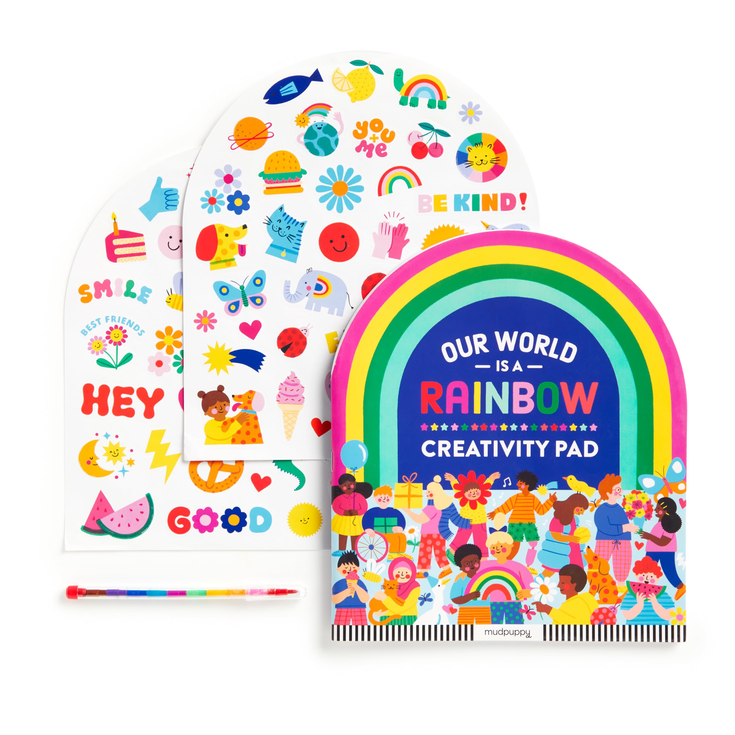 Mudpuppy Our World is A Rainbow - Rainbow Shaped Creativity Pad Comes with Multicolored Pencil Over 70 Stickers and Many Pages to Color Journal Or Sketch for Childrens Ages 6 and Up - Image 3