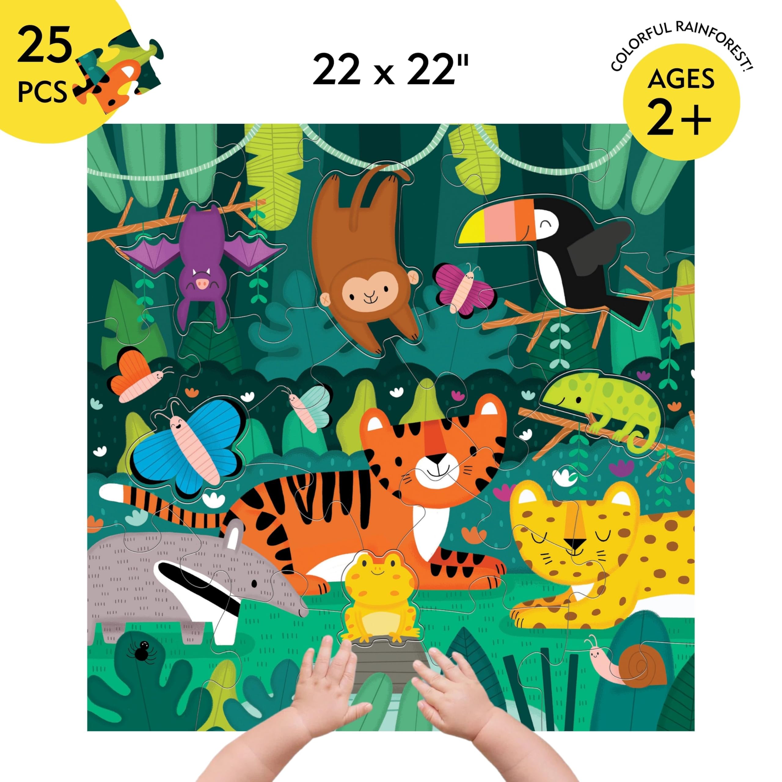 Mudpuppy Rainforest 25 Piece Floor Puzzle, Features 25 Colorful, Oversized Pieces, Includes 6 Special Shaped Pieces of a Toucan, Butterfly and More, Ages 2+, Great Gift Idea! - Image 4