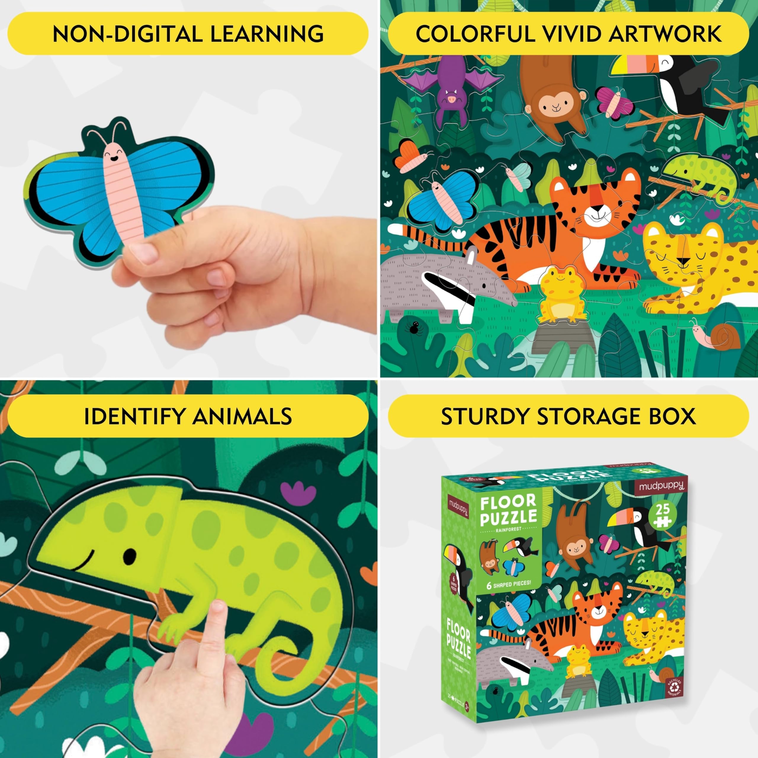 Mudpuppy Rainforest 25 Piece Floor Puzzle, Features 25 Colorful, Oversized Pieces, Includes 6 Special Shaped Pieces of a Toucan, Butterfly and More, Ages 2+, Great Gift Idea! - Image 5