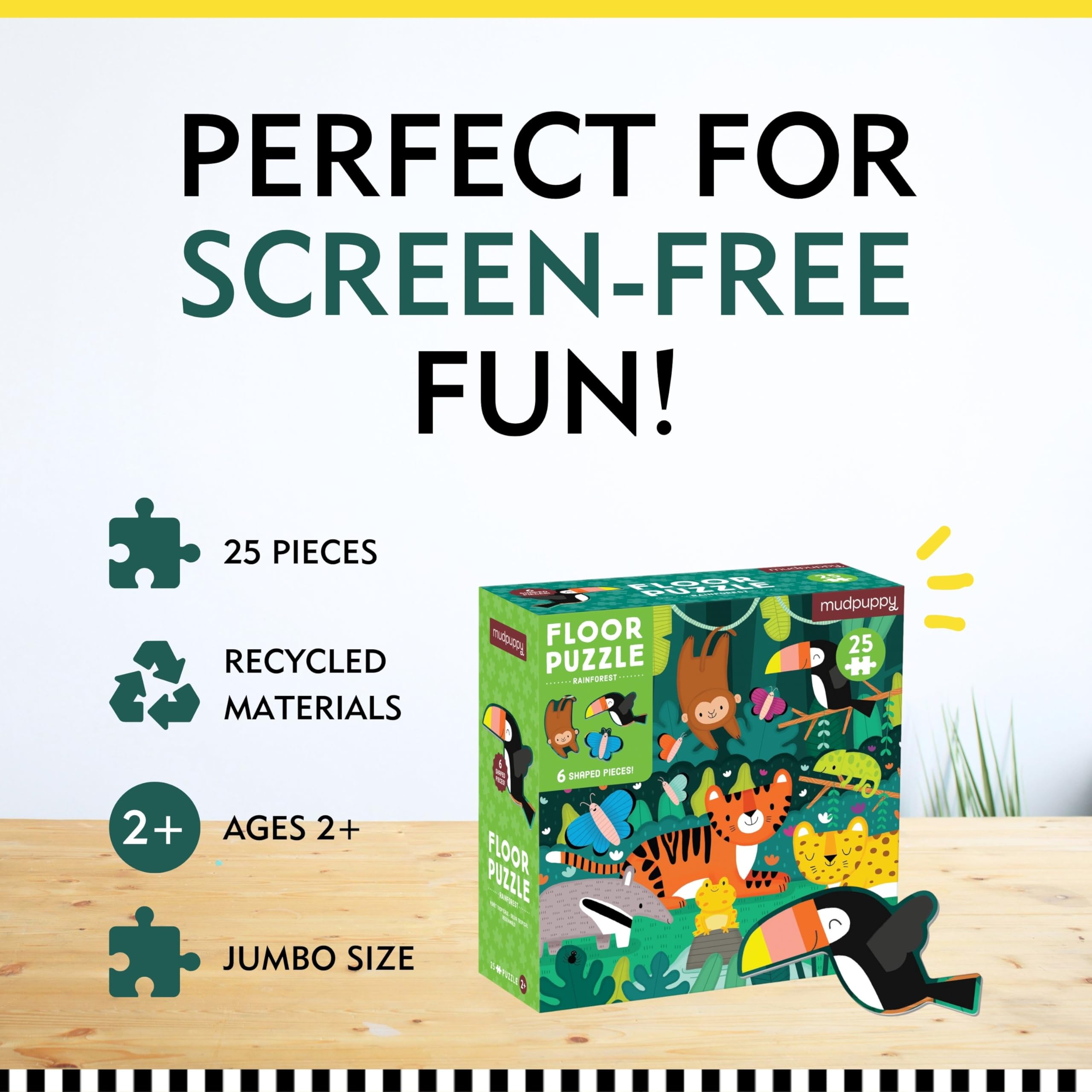 Mudpuppy Rainforest 25 Piece Floor Puzzle, Features 25 Colorful, Oversized Pieces, Includes 6 Special Shaped Pieces of a Toucan, Butterfly and More, Ages 2+, Great Gift Idea! - Image 6