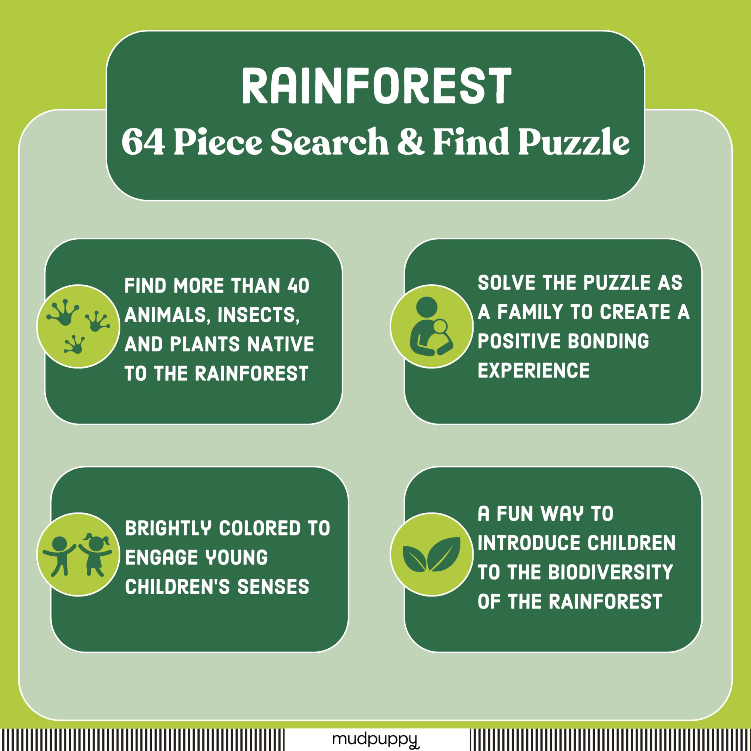 Mudpuppy Rainforest — 64 Piece Search & Find Puzzle Jigsaw Puzzle Featuring Diverse and Exotic Rainforest Animals and Over 40 Hidden Images to Find for Ages 4+ - Image 3