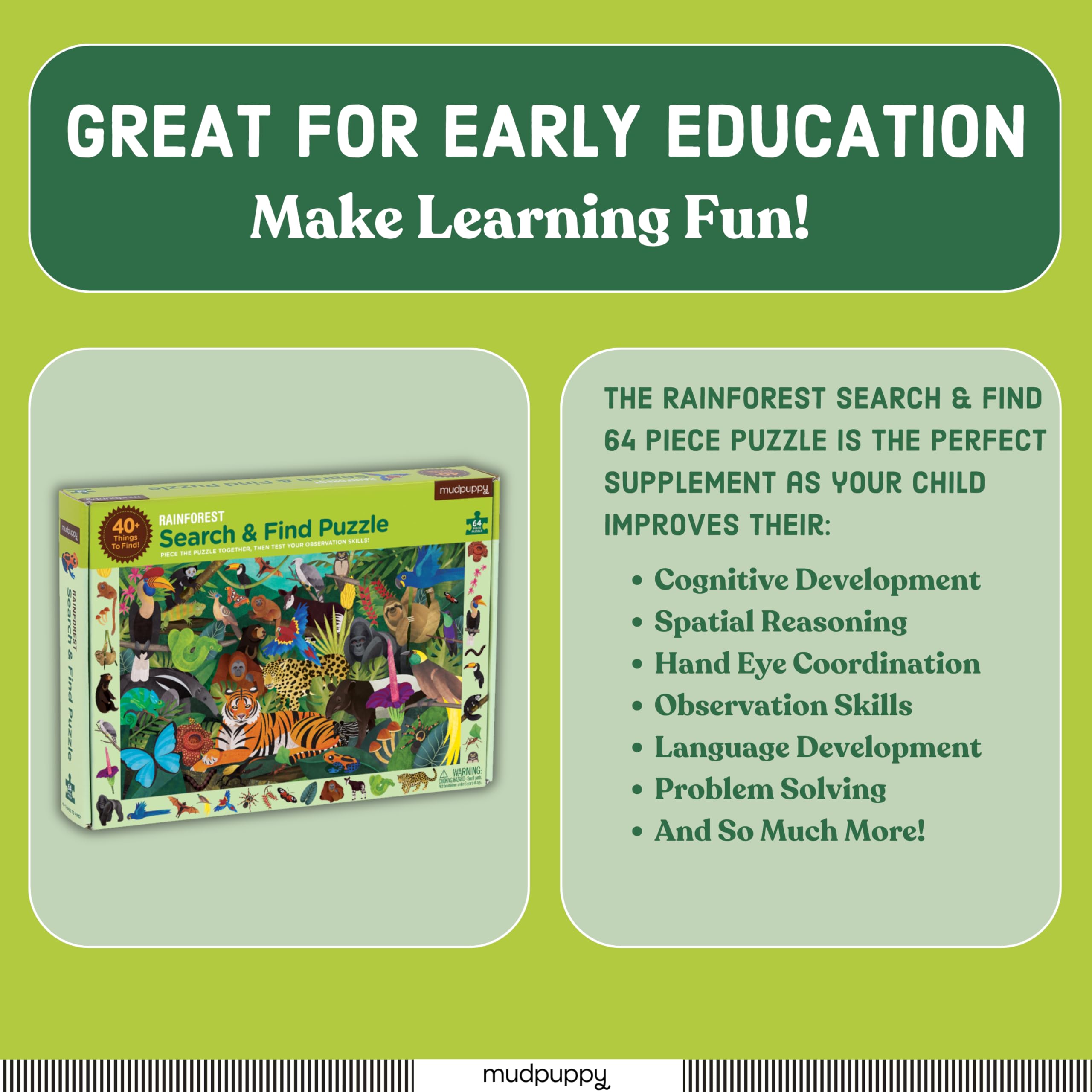 Mudpuppy Rainforest — 64 Piece Search & Find Puzzle Jigsaw Puzzle Featuring Diverse and Exotic Rainforest Animals and Over 40 Hidden Images to Find for Ages 4+ - Image 4