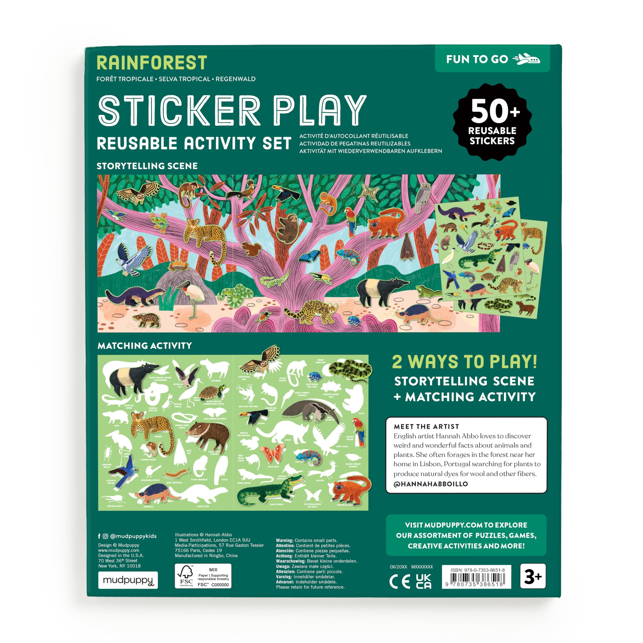 Mudpuppy Rainforest- Sticker Play Reusable Activity Kit Featuring Fun Illustrations of Rainforest Animals for Children Ages 3 and Up - Image 3