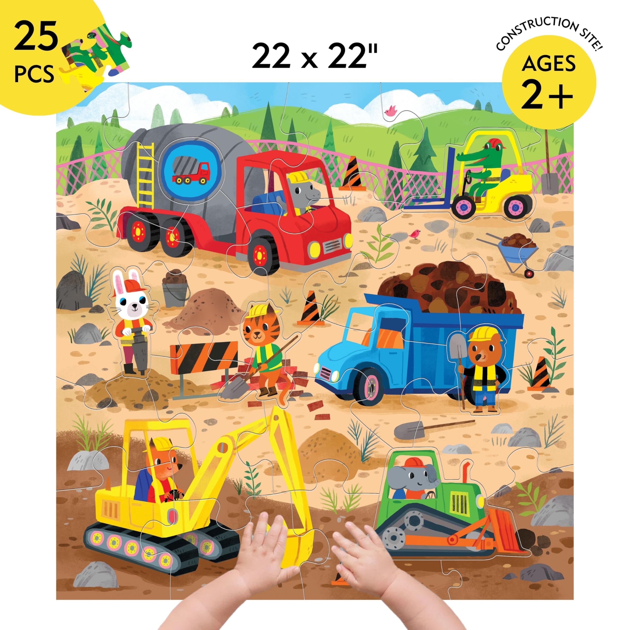 Mudpuppy’s Construction Site 25 Piece Floor Puzzle, Features 25 Colorful, Oversized Pieces, Includes 6 Special Shaped Pieces of Animal Workers, Bulldozers and More, Ages 2+, Great Gift Idea! - Image 4