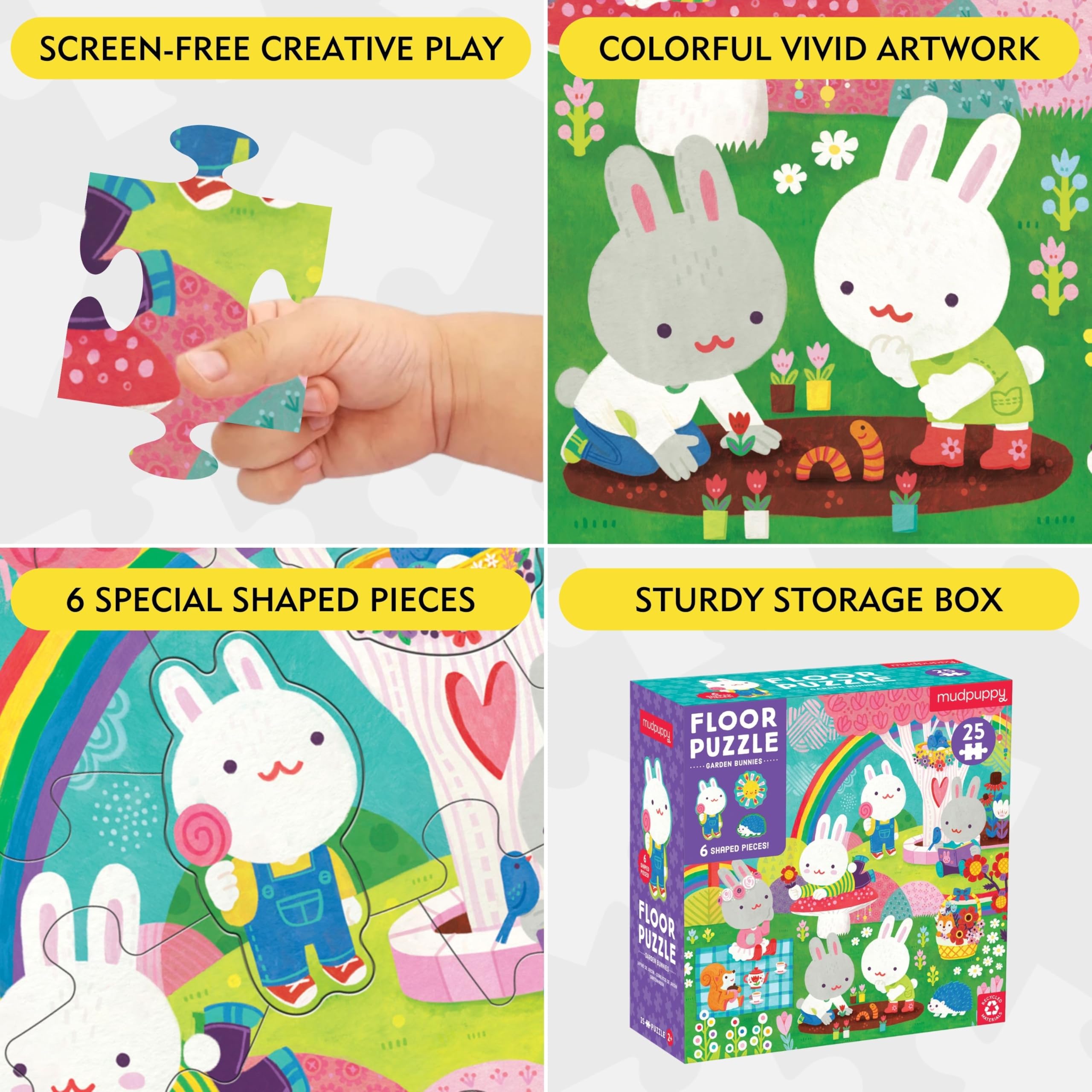 Mudpuppy’s Garden Bunnies 25 Piece Floor Puzzle, Features 25 Colorful, Oversized Pieces, Includes 6 Special Shaped Pieces of Adorable Bunnies and More, Ages 2+, Great Gift Idea! - Image 5