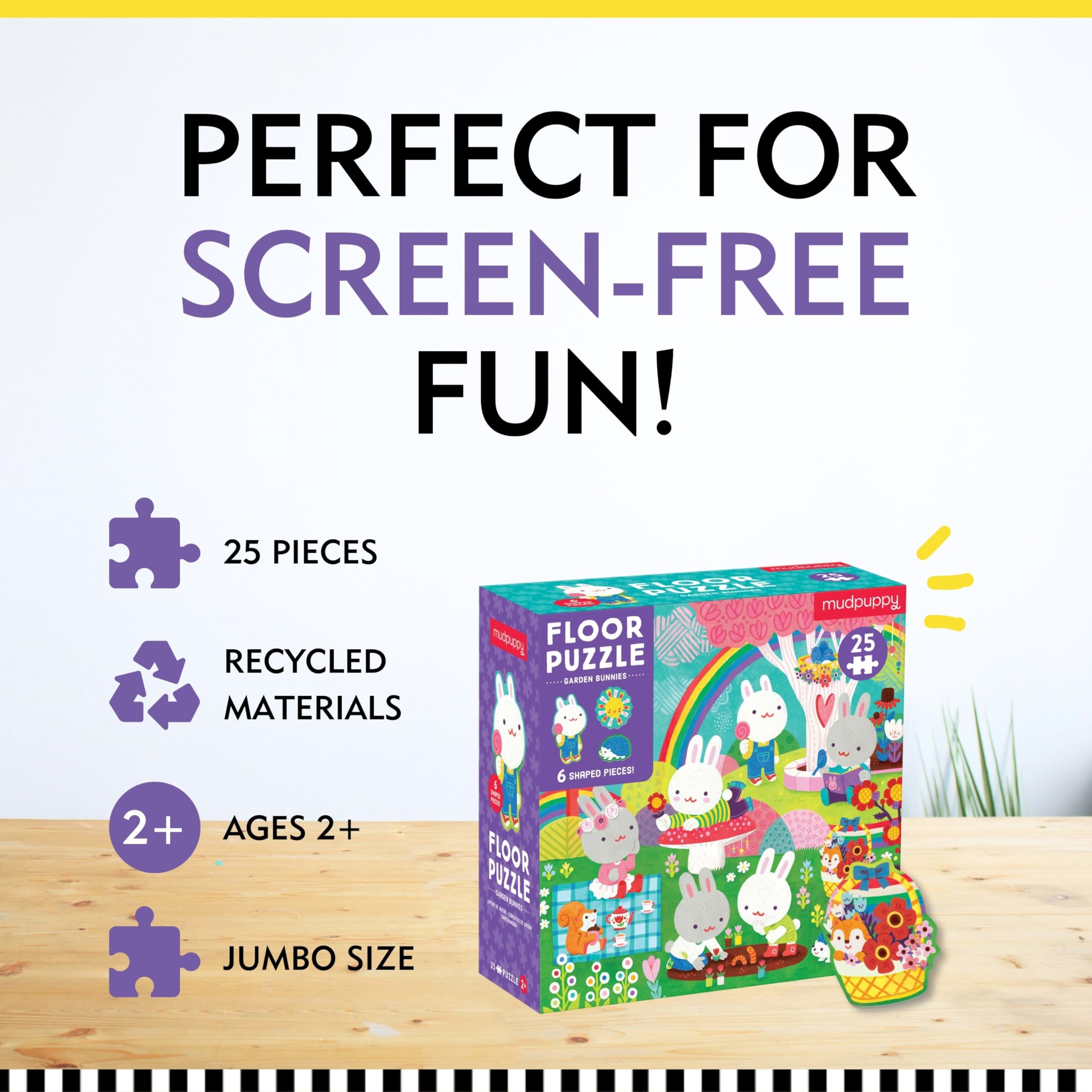 Mudpuppy’s Garden Bunnies 25 Piece Floor Puzzle, Features 25 Colorful, Oversized Pieces, Includes 6 Special Shaped Pieces of Adorable Bunnies and More, Ages 2+, Great Gift Idea! - Image 6
