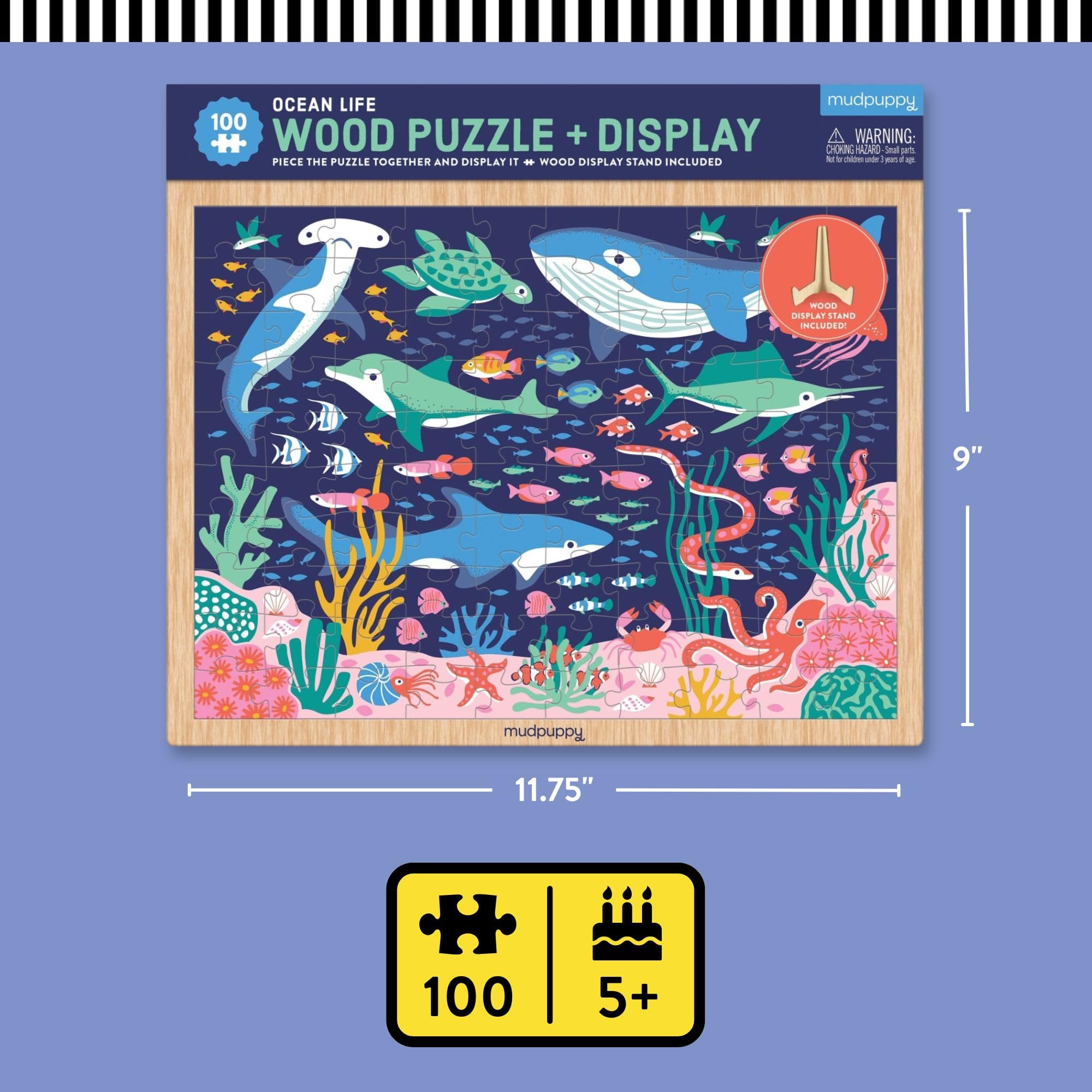 Mudpuppy’s Ocean Life 100 Piece Wood Puzzle, Includes Colorful Illustrations of Your Favorite Ocean Animals, Ages 5+, Display Stand Included, Turn Your Puzzle into Home Décor! - Image 3