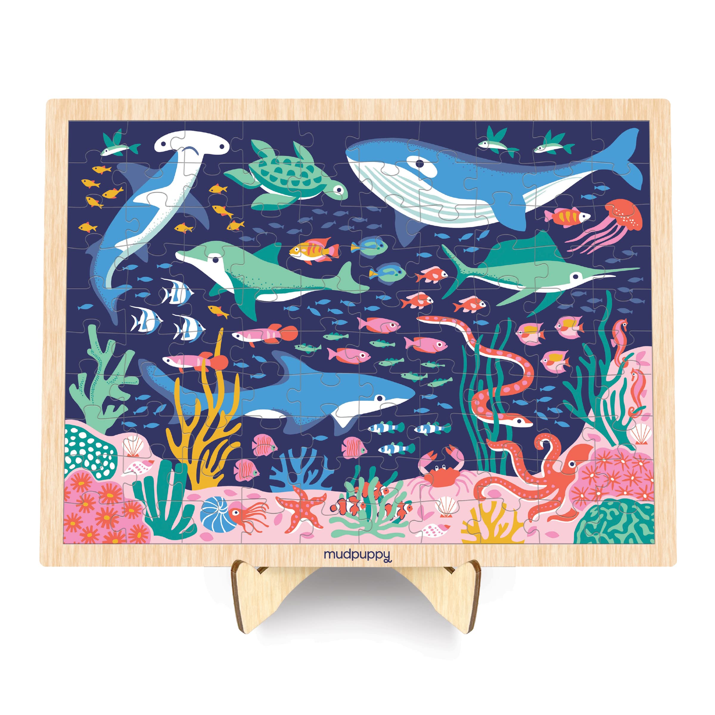 Mudpuppy’s Ocean Life 100 Piece Wood Puzzle, Includes Colorful Illustrations of Your Favorite Ocean Animals, Ages 5+, Display Stand Included, Turn Your Puzzle into Home Décor! - Image 4