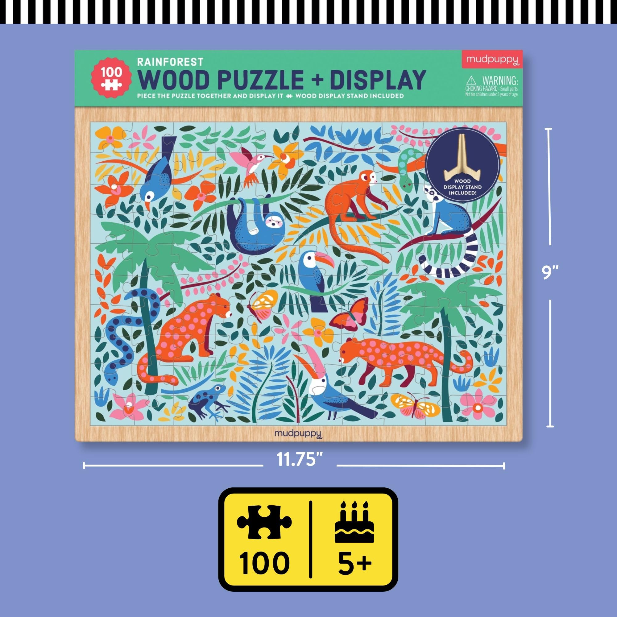 Mudpuppy’s Rainforest 100 Piece Wood Puzzle, Includes Colorful Illustrations of Your Favorite Rainforest Animals, Ages 5+, Display Stand Included, Turn Your Puzzle into Home Décor! - Image 3