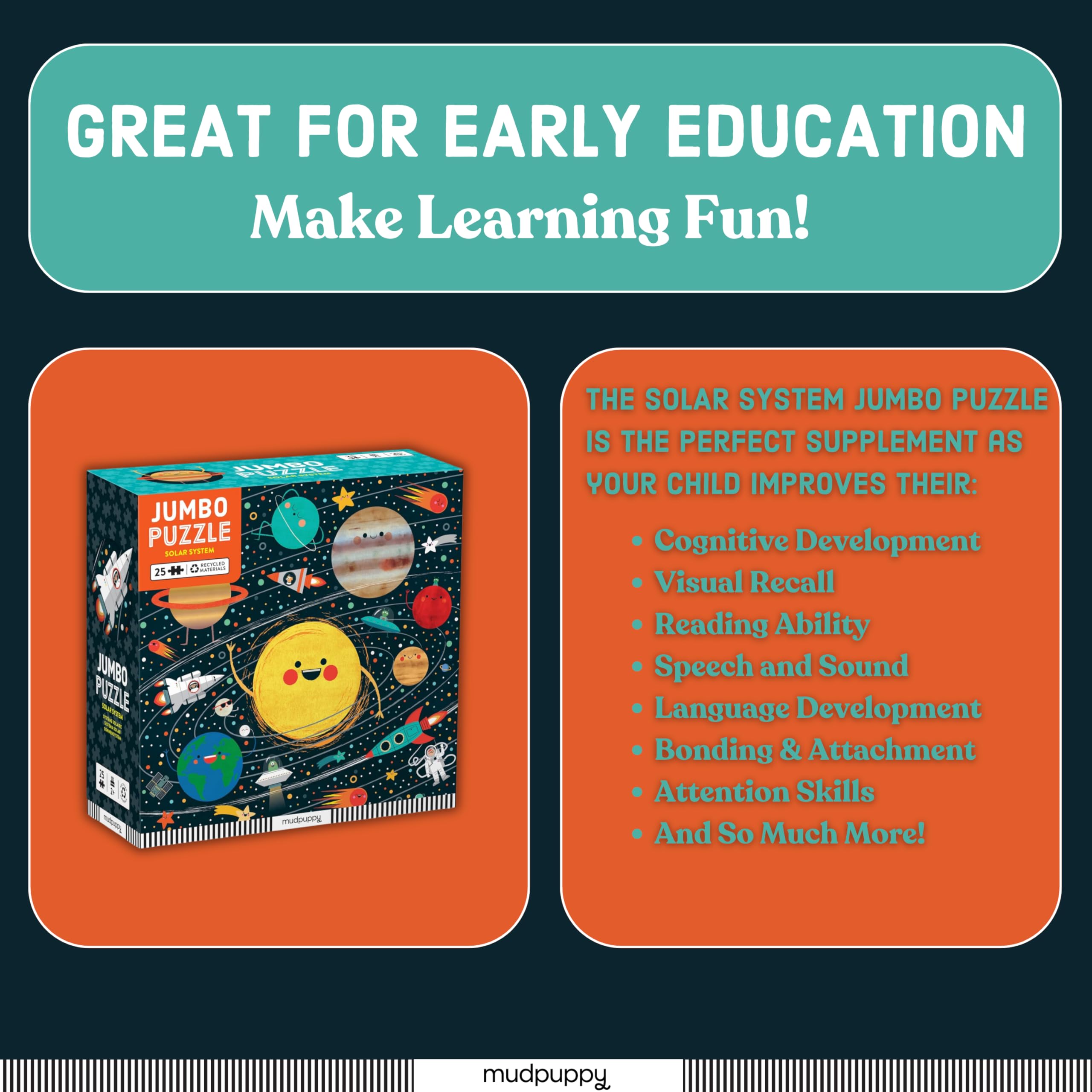 Mudpuppy Solar System - Jumbo 25 Piece Jigsaw Floor Puzzle Featuring Planets, Rocketships, and More! - Image 4