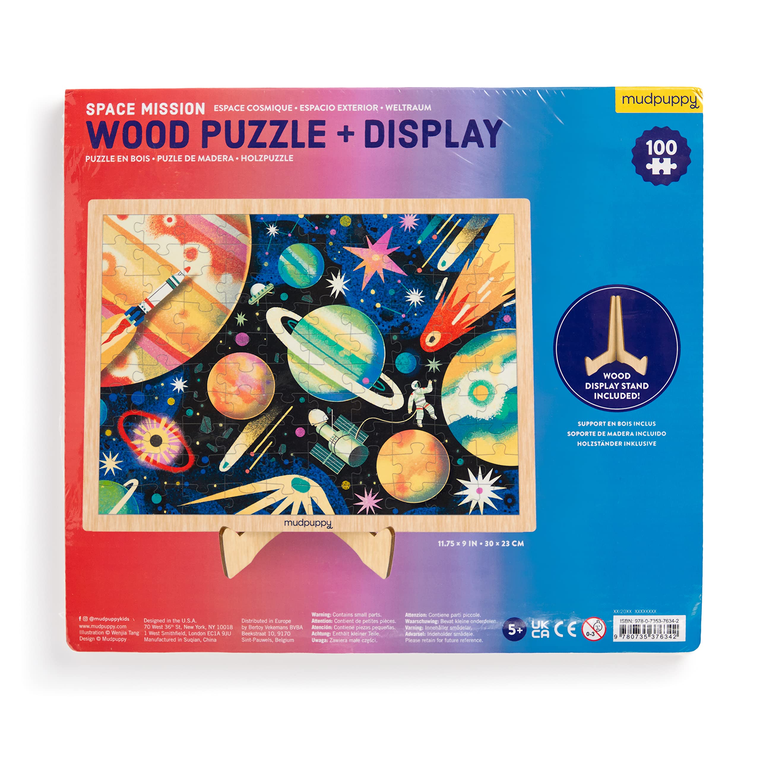 Mudpuppy Space Mission – 100 Piece Wooden Puzzle and Display Stand for Room Decor with Bright and Bold Illustrations of Outerspace for Kids - Image 5