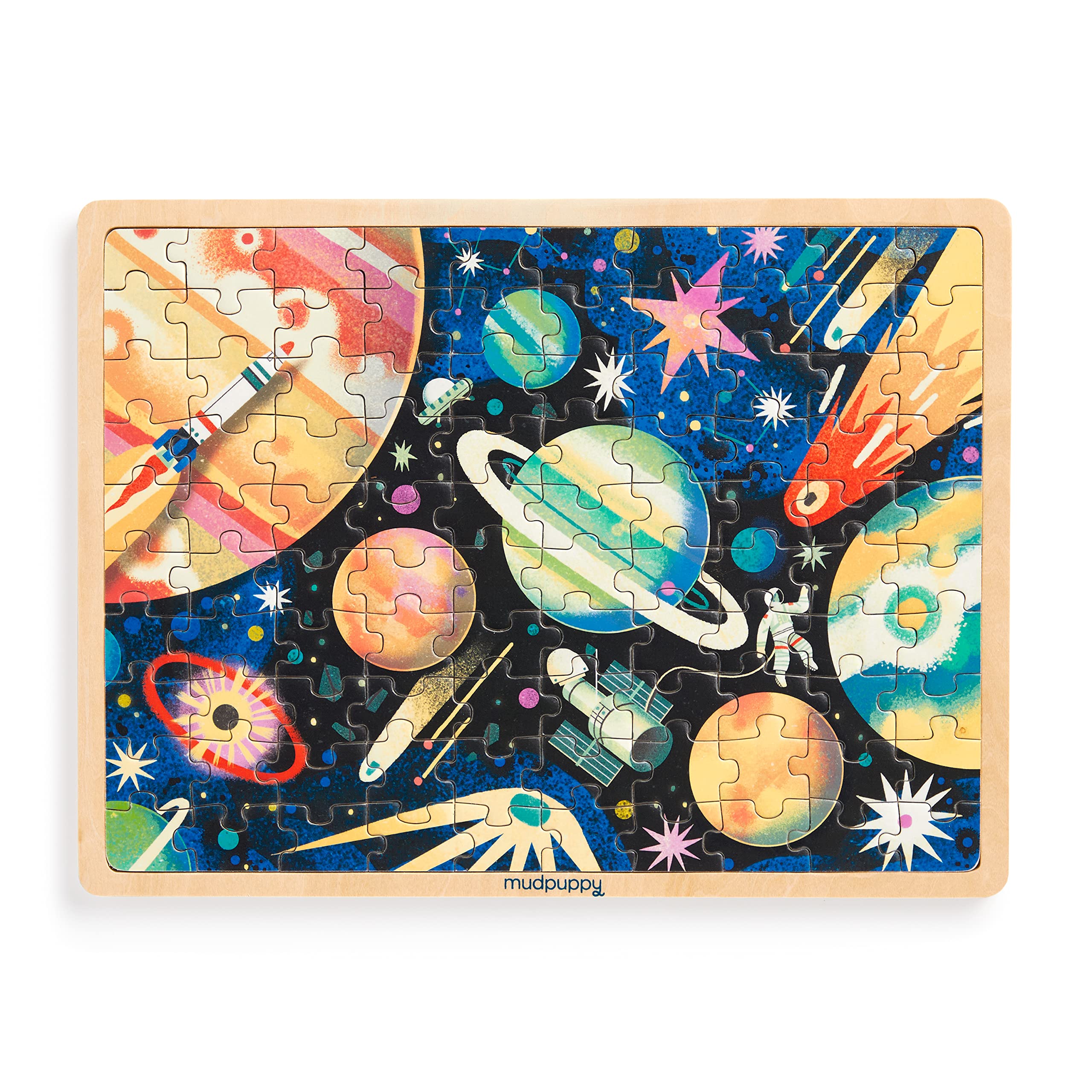 Mudpuppy Space Mission – 100 Piece Wooden Puzzle and Display Stand for Room Decor with Bright and Bold Illustrations of Outerspace for Kids - Image 7