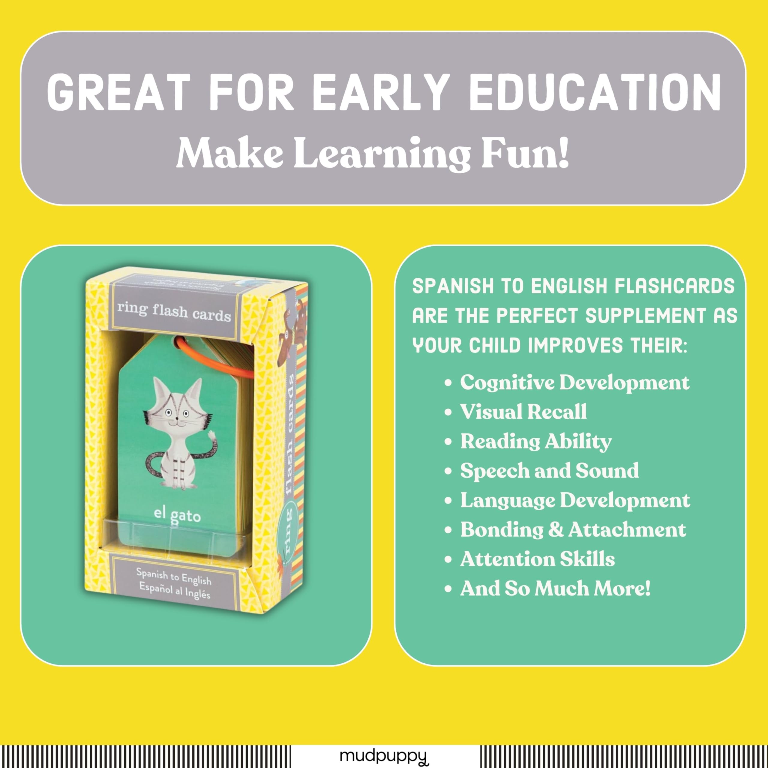 Mudpuppy Spanish To English — Ring Flashcards 26 Durable Double Sided Bilingual Language Cards Reclosable Ring With Colorful Art For Ages 1+ Perfect For Preschool Or Travel For Teachers And Parents - Image 3