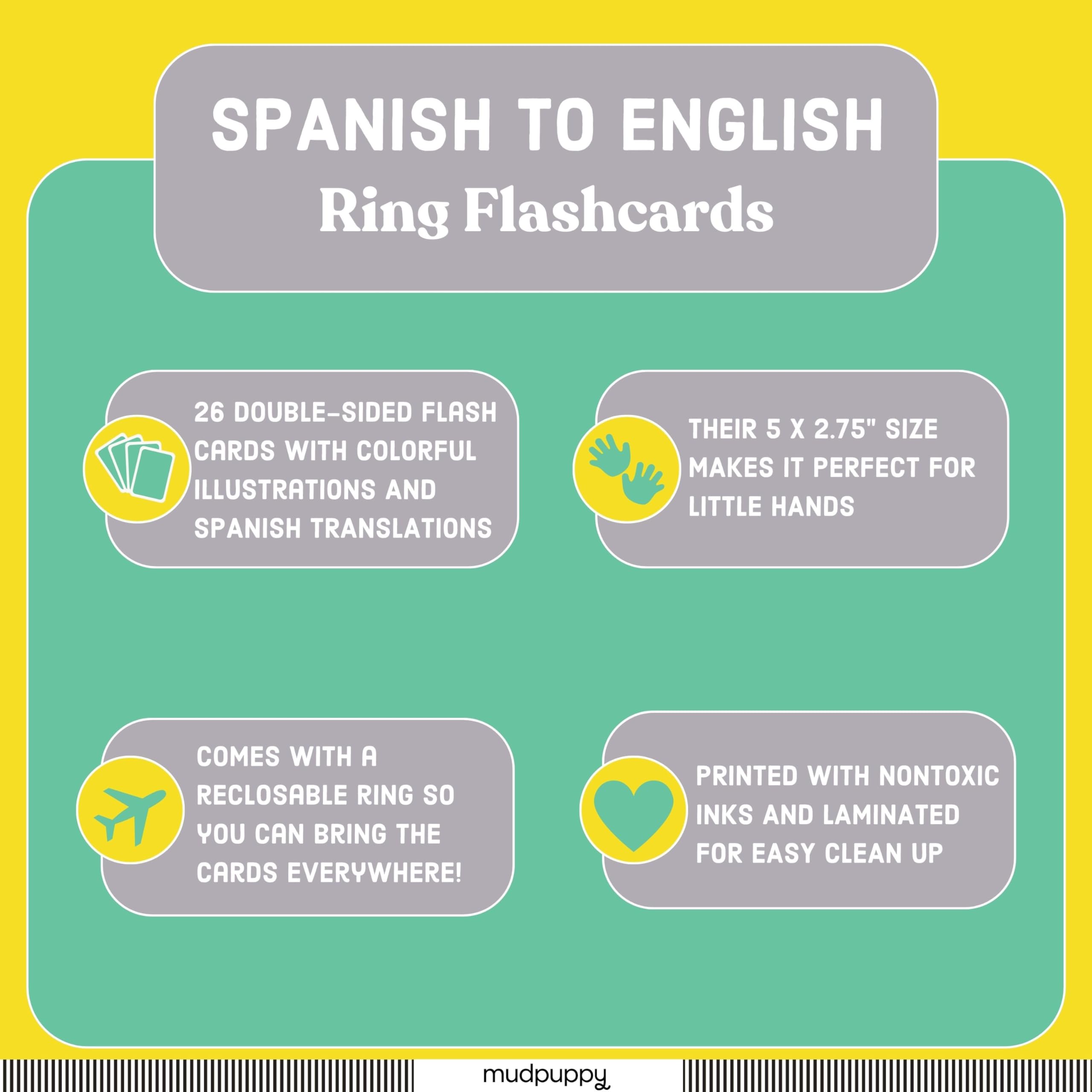 Mudpuppy Spanish To English — Ring Flashcards 26 Durable Double Sided Bilingual Language Cards Reclosable Ring With Colorful Art For Ages 1+ Perfect For Preschool Or Travel For Teachers And Parents - Image 4
